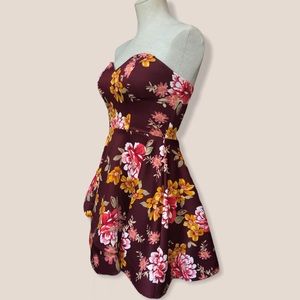 B. Darlin Strapless Floral Print Fit & Flare Dress